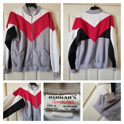 Oshmans Track Jacket Mens Small Grey Red Tennis Warmup Pickleball 90s Y2K Retro