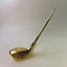 Golf Club Driver Gold Tone Pen Holder Paperweight Sports Desk Decor Works