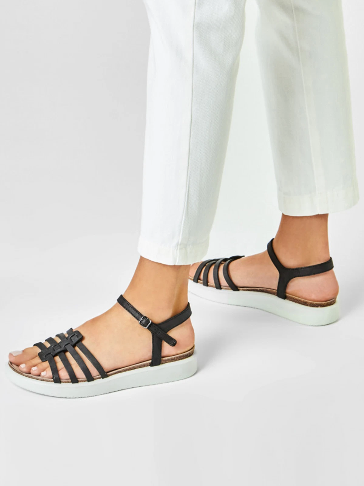 ECCO CORKSPHERE SANDALO sandali da donna in pelle nera taglia UK 8 EU 42