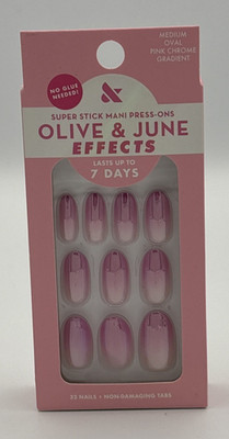Olive & June Press-On Fake Nails Effects Tabs - M Oval - Pink Chrome Gradient