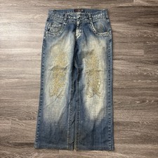 Vintage Baggy Y2K Embroidered Jeans Jnco Style Sz 36x30 Wide Leg Skater Grunge