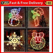 4 Pack Christmas Window Silhouette Lights Decorations, Lighted Wreath, Candy Can