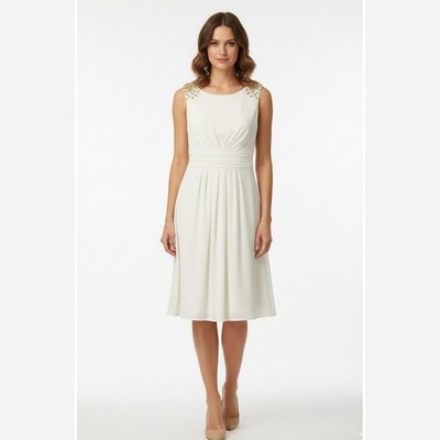 Eliza J NEW Sz Medium Ivory Jeweled Shoulder A-Line Dress Party Wedding Bridal