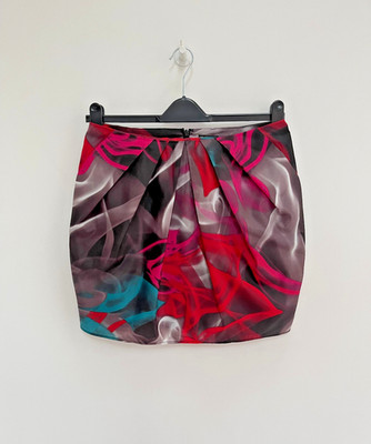 M&S Tulip Mini Skirt Grafitti Abstract Print Red Grey Pink UK 10-12