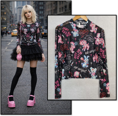 Black Friday Mesh Top 14 Sheer Graphic Goth Y2K Fairy Grunge Alt Club Kitsch