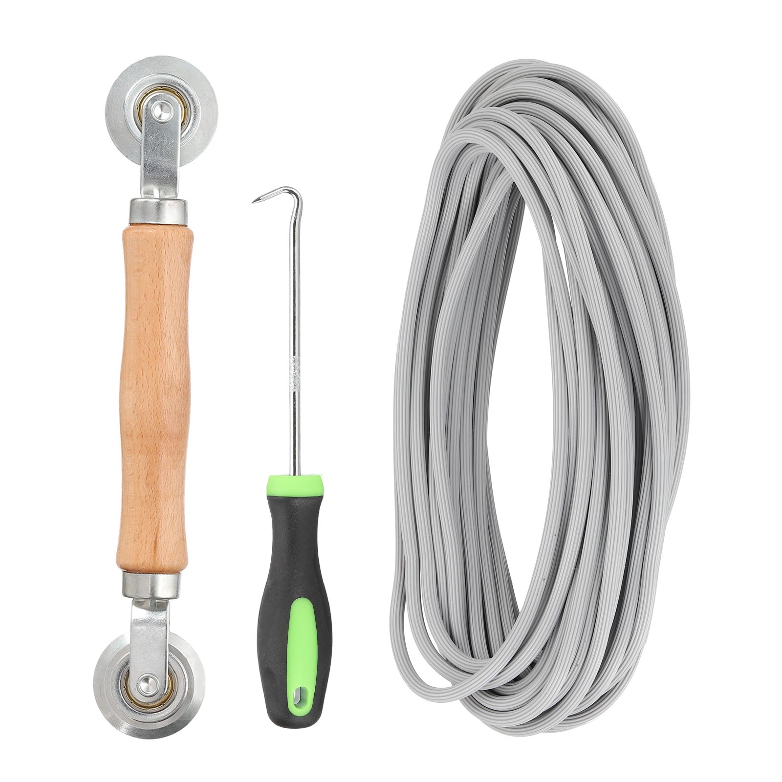 Kit de Reparación de Pantalla, 0.2"x 32.8 ft Ventana Pantalla Spline Rodillo y Gancho, Gris