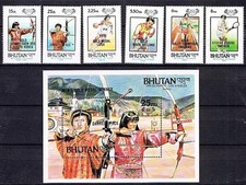 👉 BHUTAN 1986 OLYMPIC GAMES WINNERS + S/S SC#537//44 MNH ARCHERY, TENNIS
