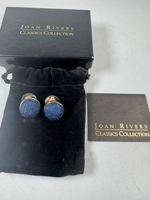 Joan Rivers Denim Button Earrings Gold Tone Classics Collection New Box 7