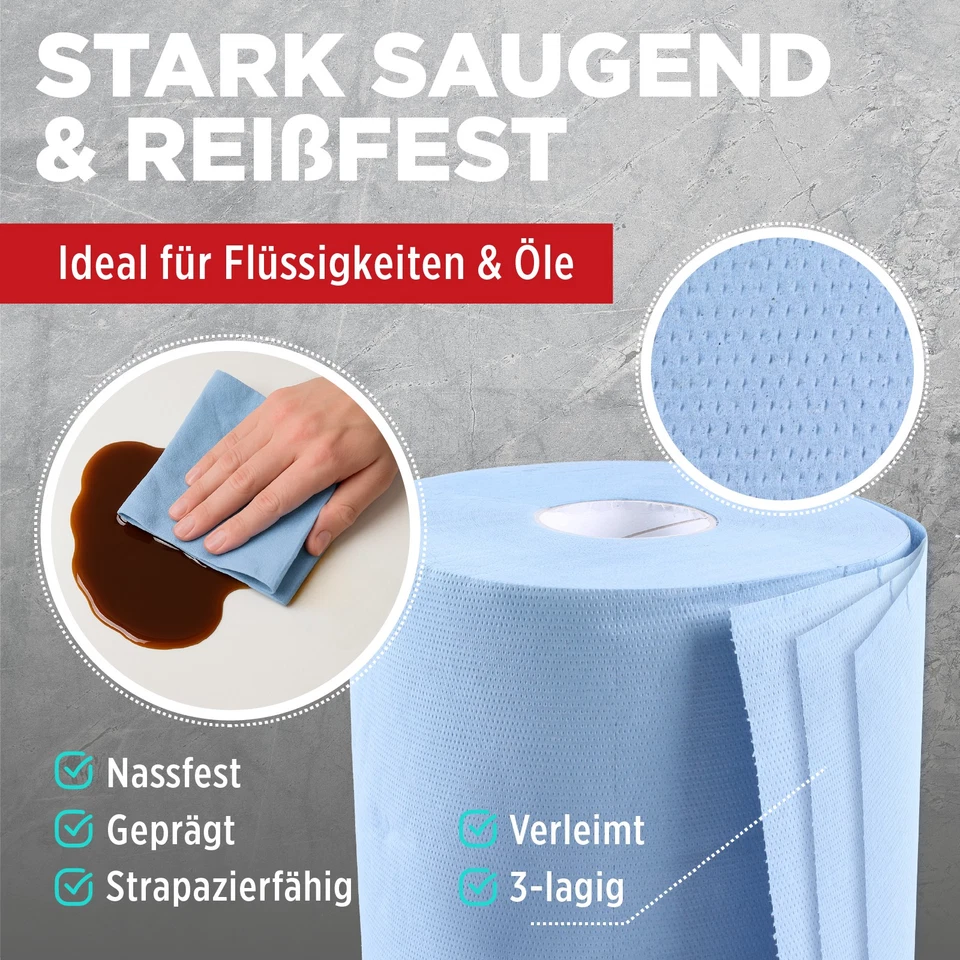 2x PUTZ-ROLLEN 3-LAGIG 36x36 cm PUTZTUCH PAPIER ROLLE BLAU PUTZPAPIER 1000 BLATT - Bild 3 von 4