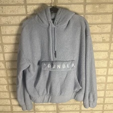 YoungLA Mens Small Light Blue/Gray Pullover Kangaroo Teddy Fleece Hoodie