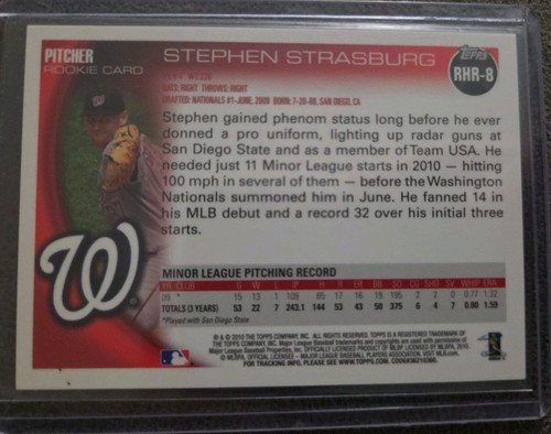 2010 TOPPS REDEMPTION STEPHEN STRASBURG RED HOT ROOKIE CARD WASHINGTON NATIONALS - Afbeelding 2 van 2