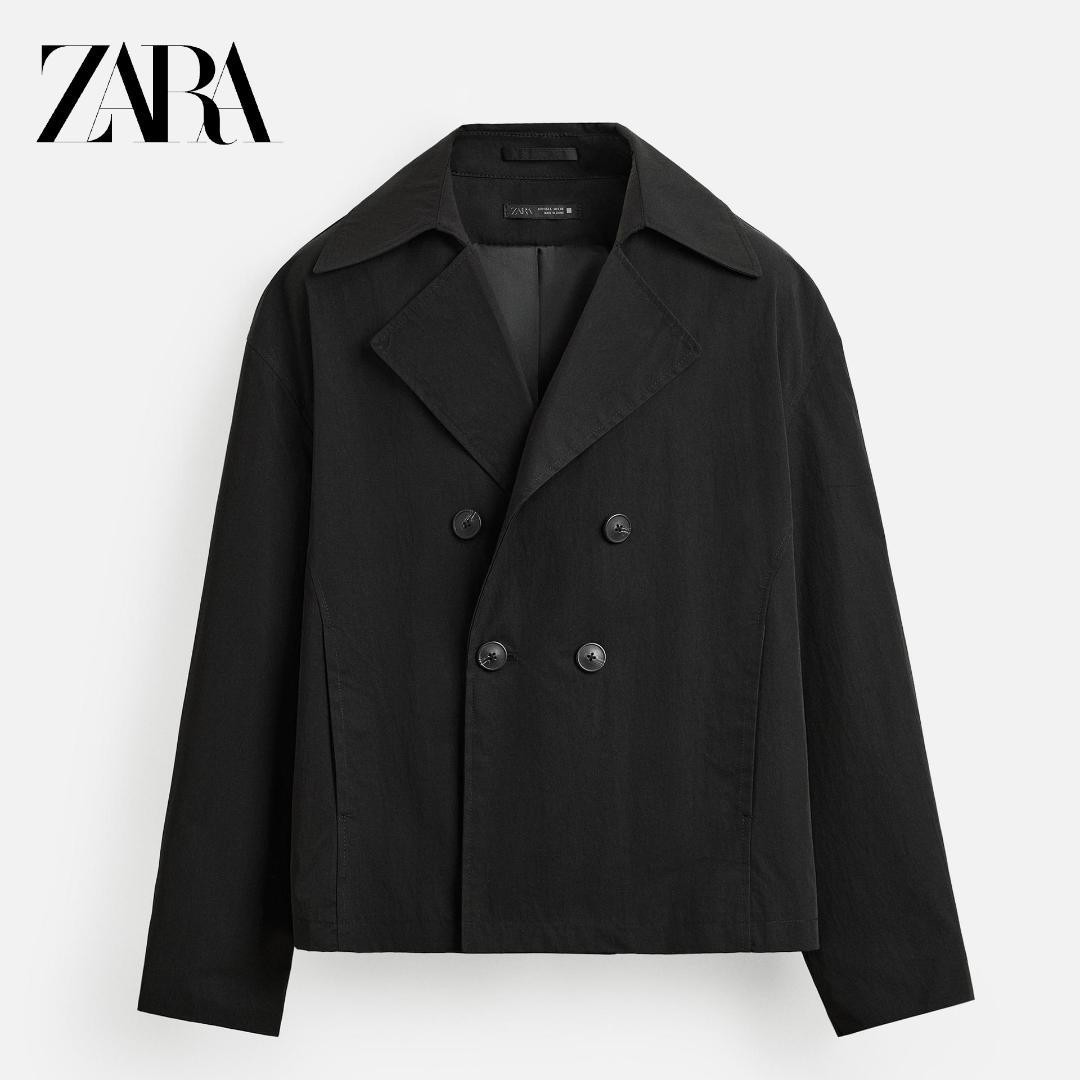 ZARA Technical Short Trench Coat Black Double Breasted NWT Sold Out. Was $129 image 2