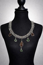 .925 Silver Sea Glass Statement Collar Necklace   Handmade OOAK Artisan Jewelry