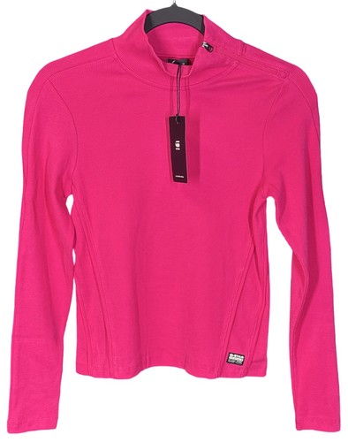G-Star Raw Asymmetric Zip Cropped Slim Mock Ribbed Top Pink Peacock Size Small