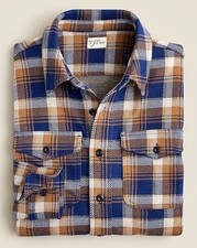 J CREW NWT- 118 BROWN/NAVY Seaboard Soft-Knit Long Sleeve Comfy Shirt Plaid XL