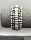 Vintage Milk Glass Rhinestone Wide Bracelet Silver Tone Statement 7.25”
