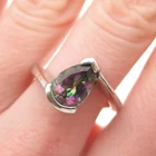 925 Sterling Silver Vintage Real Pear-Cut Mystic Topaz Bypass Ring Size 7.5