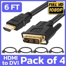 4 Pack DVI-D to HDMI Cable 6 Feet High Speed Gold Plated Adapter for Monitor