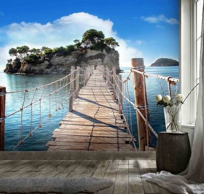 3D Sea Rocks Bridge Landscape Wall Murals Wallpaper Murals Wall Sticker 2