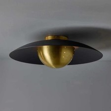 Mid-Century Modern Brass Dome Semi Flush Moun...