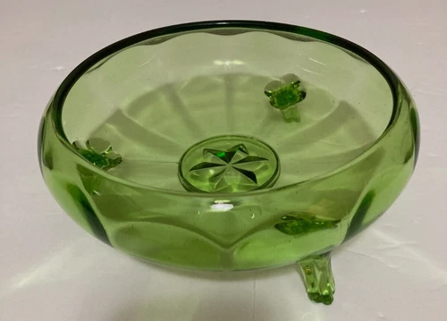 Vintage Depression Glass Avocado Green Footed Candy Potpourri Dish Bowl No Lid