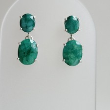 Sterling Silver Green Emerald Double Oval Drop Earrings Gift Boxed
