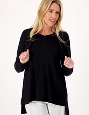 LOGO Lounge by Lori Goldstein Sandwashed Pique Hi-Low Hoodie Black Large A558175