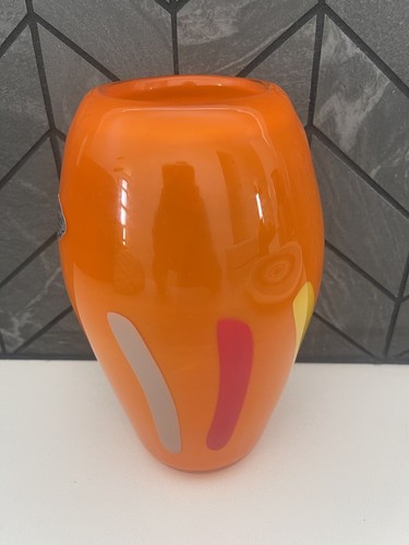 Formentello Murano Orange Vase Art Hand Blown Glass Italy Signed - Picture 5 of 8