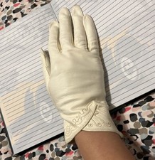 Vintage Ivory Leather Evening Gloves with Embellished Stitching