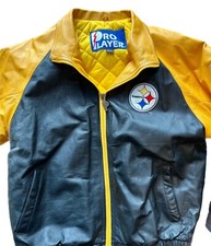 Vintage Men  s Pro Player Pittsburgh Steelers Football Leather Coat XL Black Gold