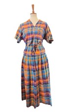 LizSport Petite Madras Plaid Skirt Set Sz Med Vtg 90s Cotton Skirt Blouse Set
