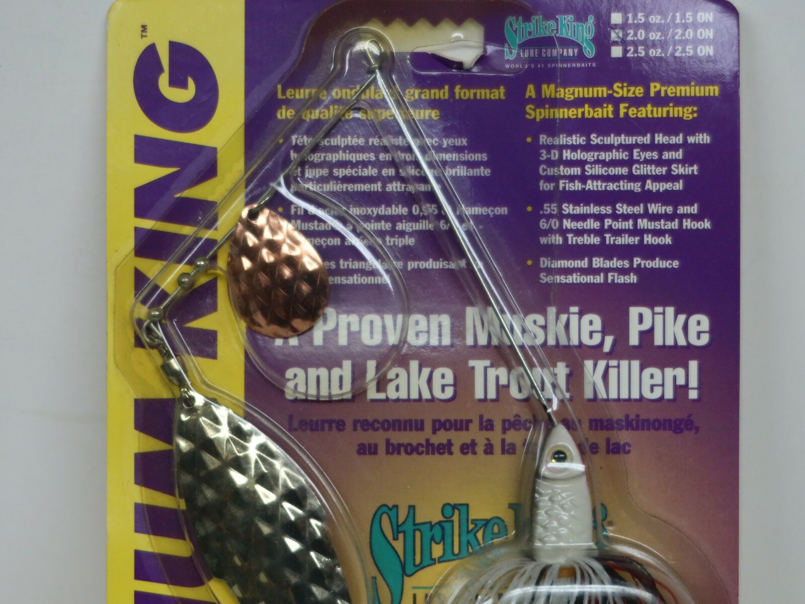 Strike King Bob Mehsikomer MAGNUM KING 2 oz HUGE! Spinnerbait White - Image 3