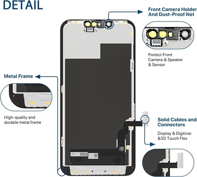 EFaith - LCD-scherm voor iPhone 13 6,1 inch vervanging, 3D Touch Face ID TrueTone FHD Digitizer Display met reparatiesets voor A2482, A2631, A2634, A2635