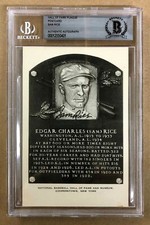 Sam Rice Signed Hall Of Fame Postcard with Autograph Beckett Cert