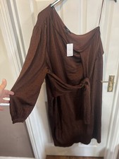 BNWT NEXT BROWN METALLIC ONE SHOULDER WRAP DRESS SIZE XXL up To Size 26 RRP £40