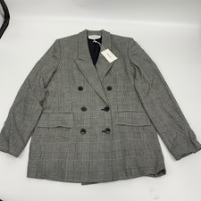 New Frame Womens Jacket Button Front Sz L Lined Plaid Gray Wool Viscose X704
