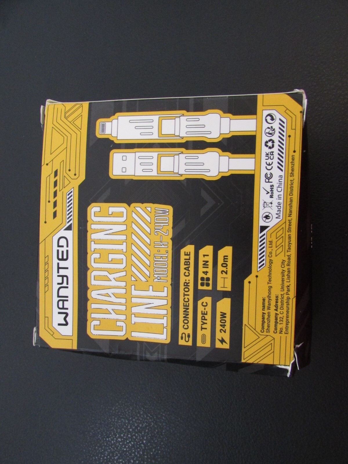 WANYTED 4-in-1 Charging Line Cables 240W Max iPhone USB-A, Type-C Apple