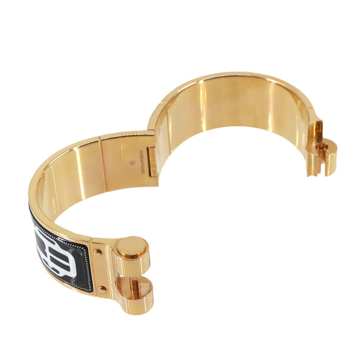 HERMES Charniere Large Bracelet Bangle Black White Gold HERMES Charniere Large Bracelet Bangle Black White Gold