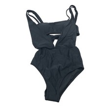 Aerie One Piece Swimsuit Full Coverage Cutouts Tie Back Layered Look Black XXS