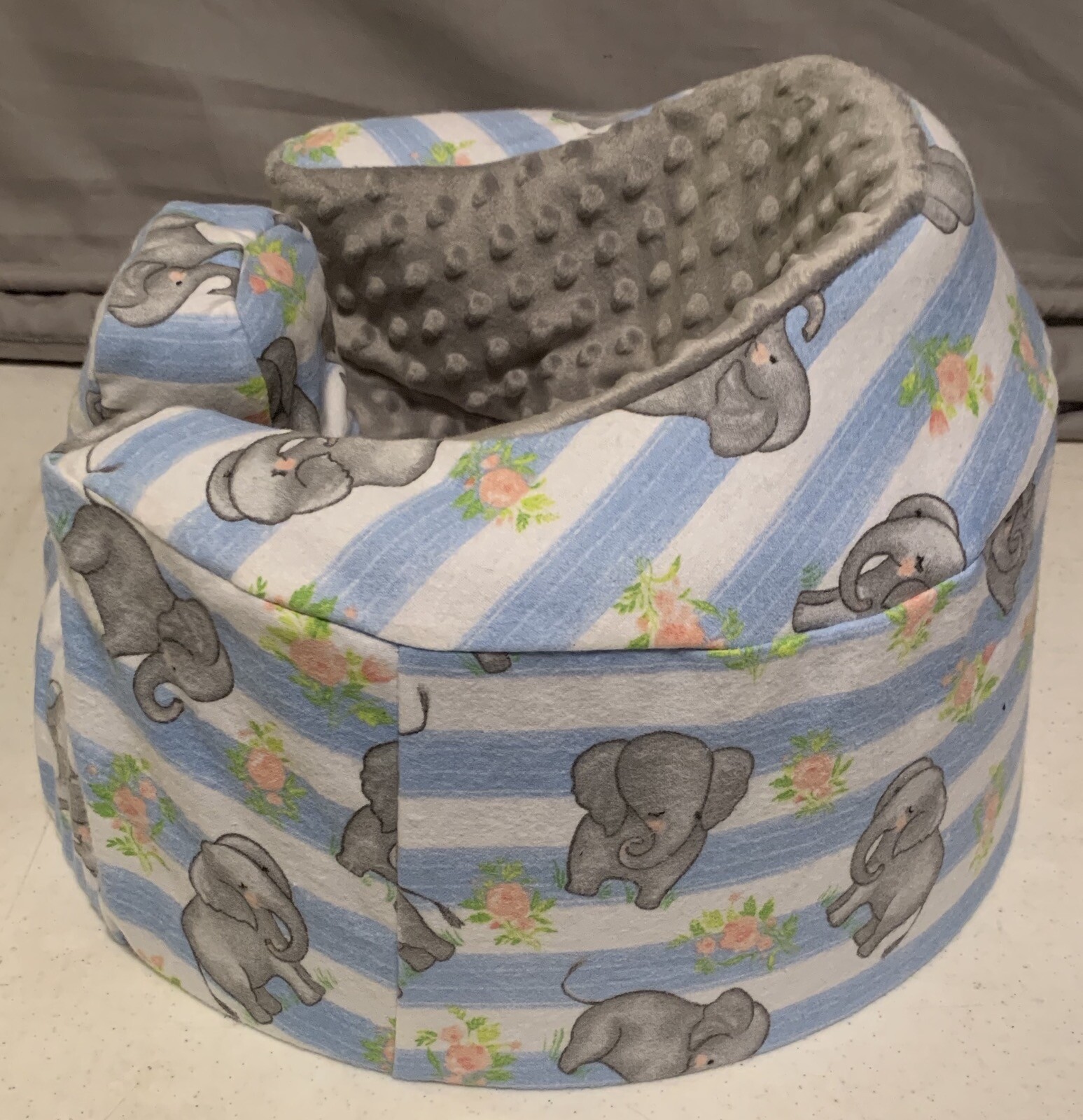 New Bumbo Floor Seat COVER • Baby Elephants w/Blue Stripe • Safety