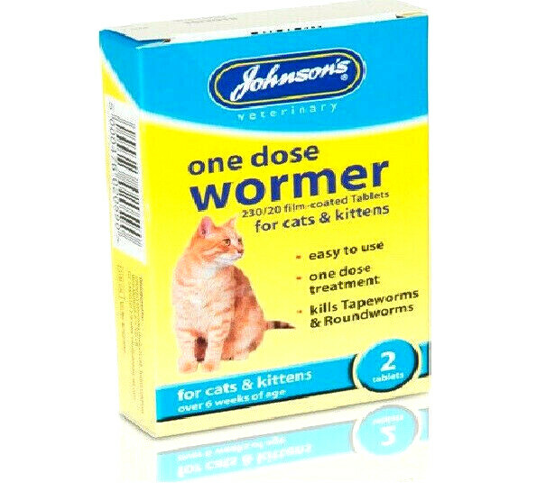 2 PACK JOHNSON'S ONE DOSE WORMER TABLETS : Cat & Kittens bp Tapeworms Roundworms