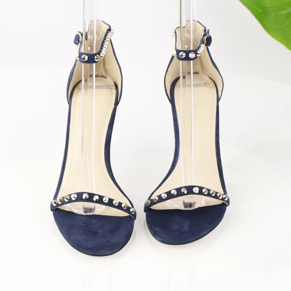 Marc Fisher Womens Banner Sandal Size 8.5 Navy Suede Studded Heels Ankle Strap - Image 3 of 4