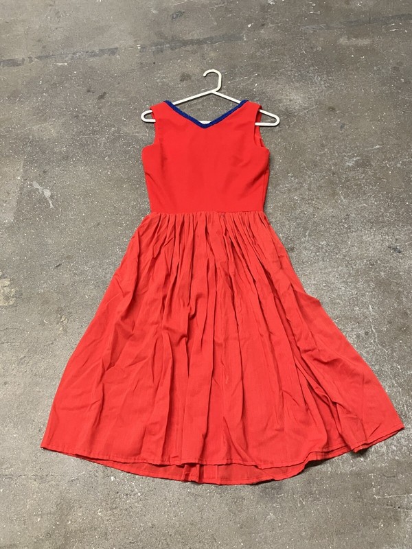 Girl’s Red Dress A-Line Blue Trim