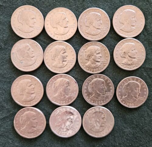 Susan B Anthony Dollars, 1980, Philadelphia; Lot of 15