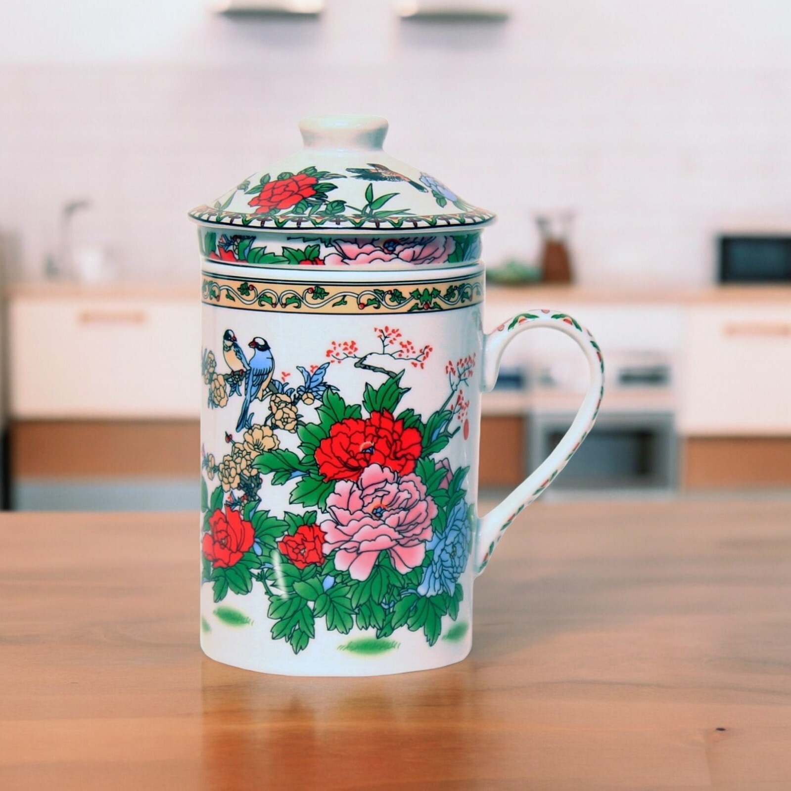 Teetasse 250ml mit Deckel und Sieb Becher Porzellan für Losen Tee oder Beutel