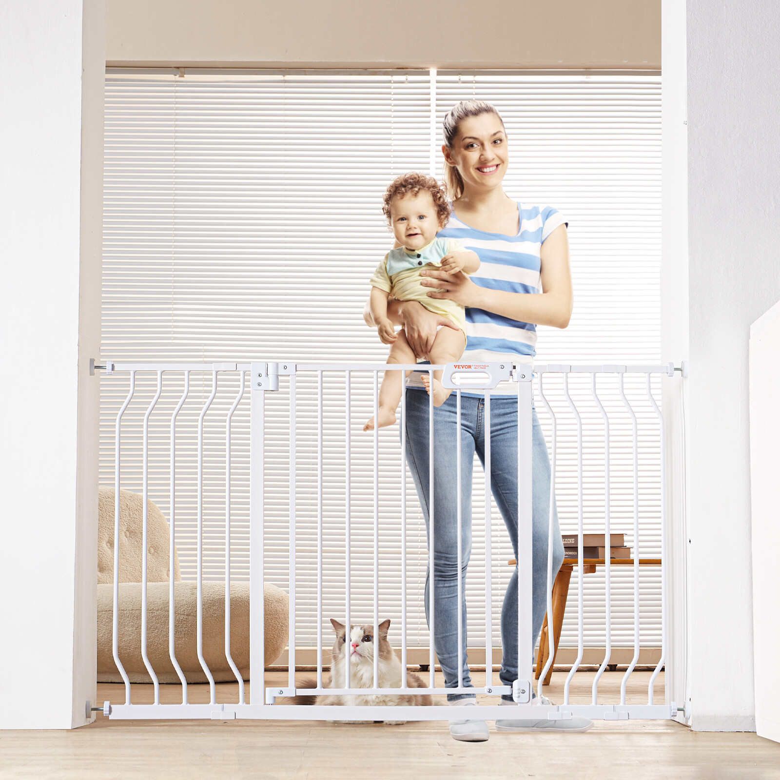 VEVOR Barrera de Seguridad Extensible Valla para Perros Niños 75-135x76cm Blanco