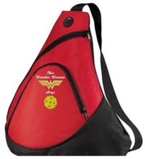 Pickleball Paddle Sling Bag - Wonder Woman - Embroidered Red Bag - FREE Name