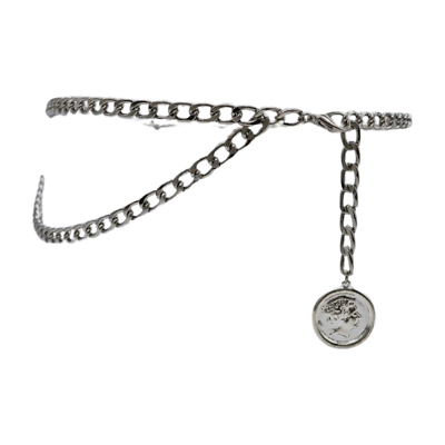 Women Silver Metal Chain Link Belt Hip High Waist Medallion 