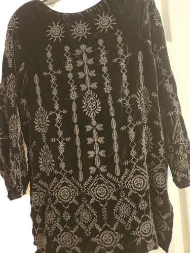 Johnny Was Althea Velvet Peasant Black Blouse Top Boho Embroide XS-J15521-9 NWT - Picture 10 of 12