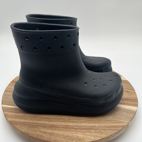 Crocs Women's Crush Rain Boots Black Rubber Platform Shoes Size 6 US - 第 1/8 張圖片